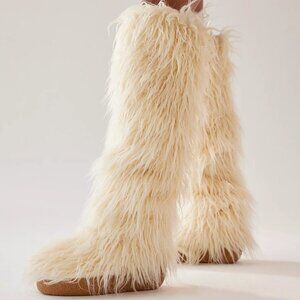 NEW Jeffrey Campbell Fluffy-ok Shaggy Fur Sherpa Over Knee High Boots Yeti 9